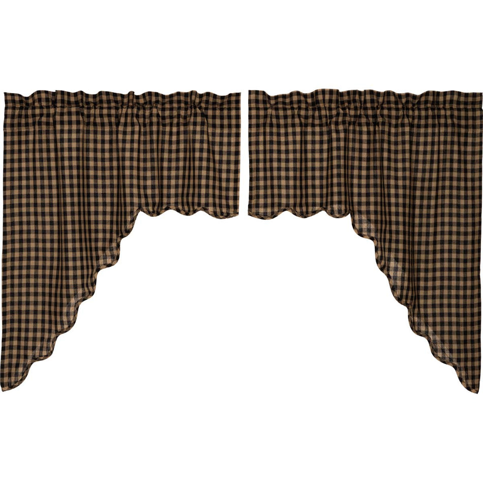 Mayflower Market Black Check Scalloped Swag Set of 2 36x36x16 By VHC Brands