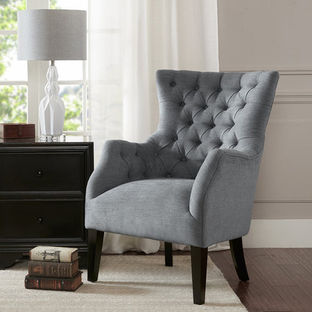 Madison Park Hannah Button Tufted Wing Chair - Grey 