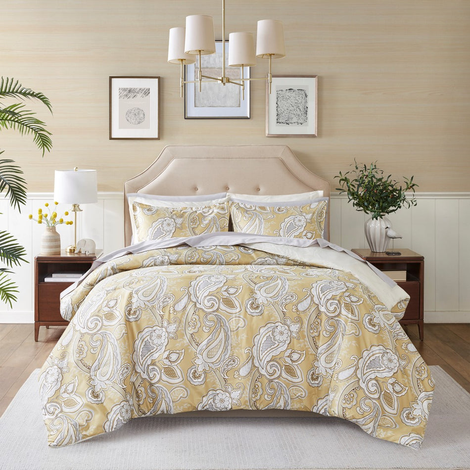 Gracelyn Paisley Print 9 Piece Comforter Set with Sheets - Wheat - King Size