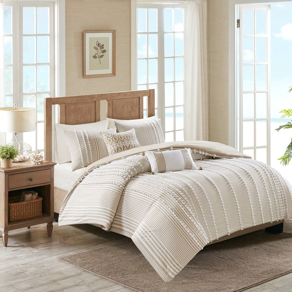Harbor House Anslee 3 Piece Cotton Yarn Dyed Duvet Cover Set - Taupe - Full Size / Queen Size
