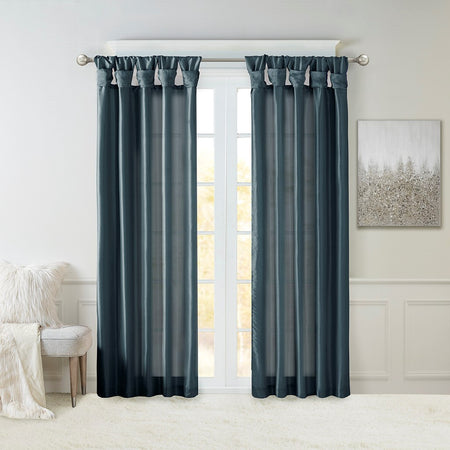Madison Park Emilia Twist Tab Lined Window Curtain - Teal - 50x108"