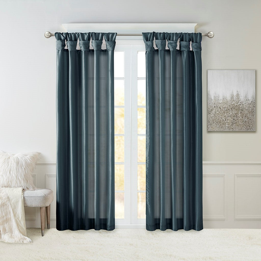Madison Park Emilia Twist Tab Lined Window Curtain - Teal - 50x120"
