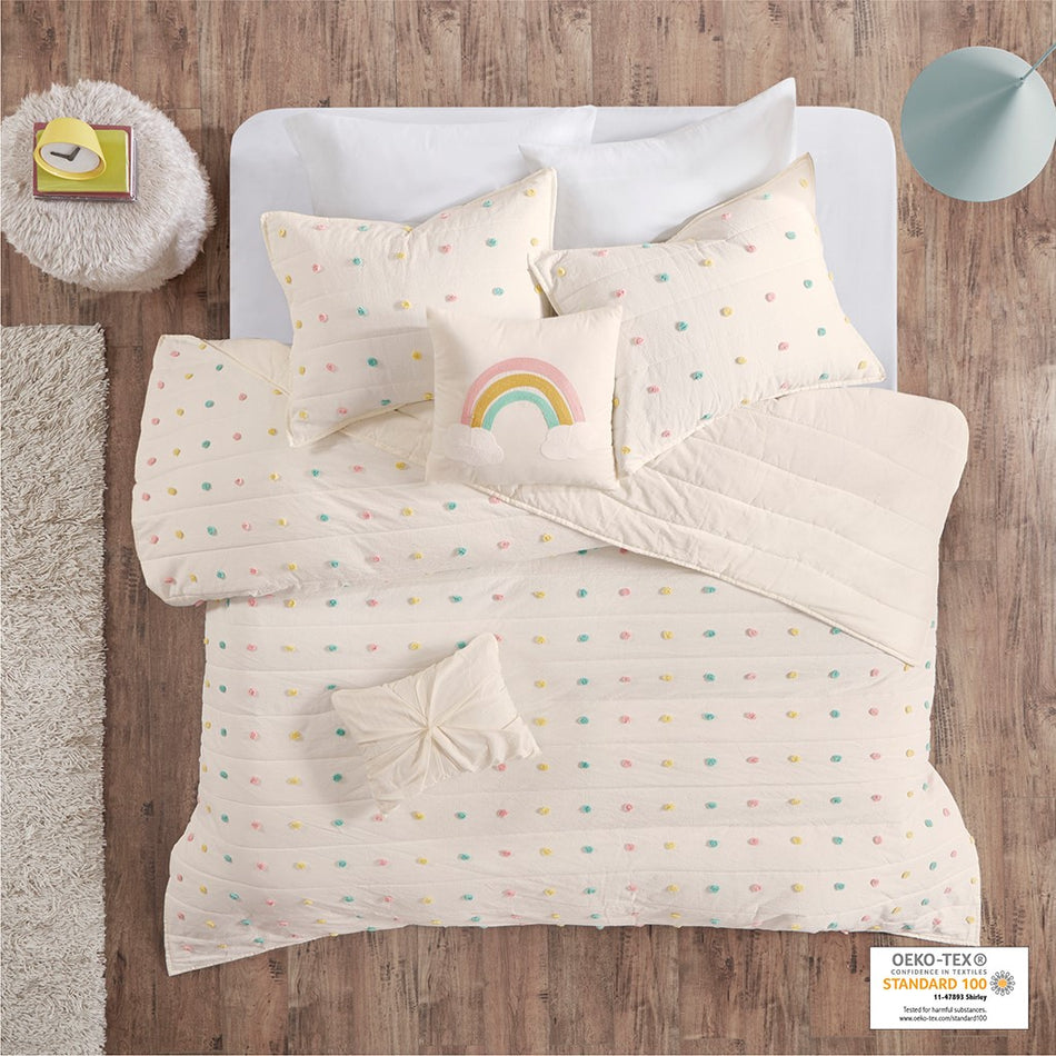Urban Habitat Kids Callie Pom Pom Cotton Jacquard Quilt Set with Throw Pillows - Multicolor - Twin Size
