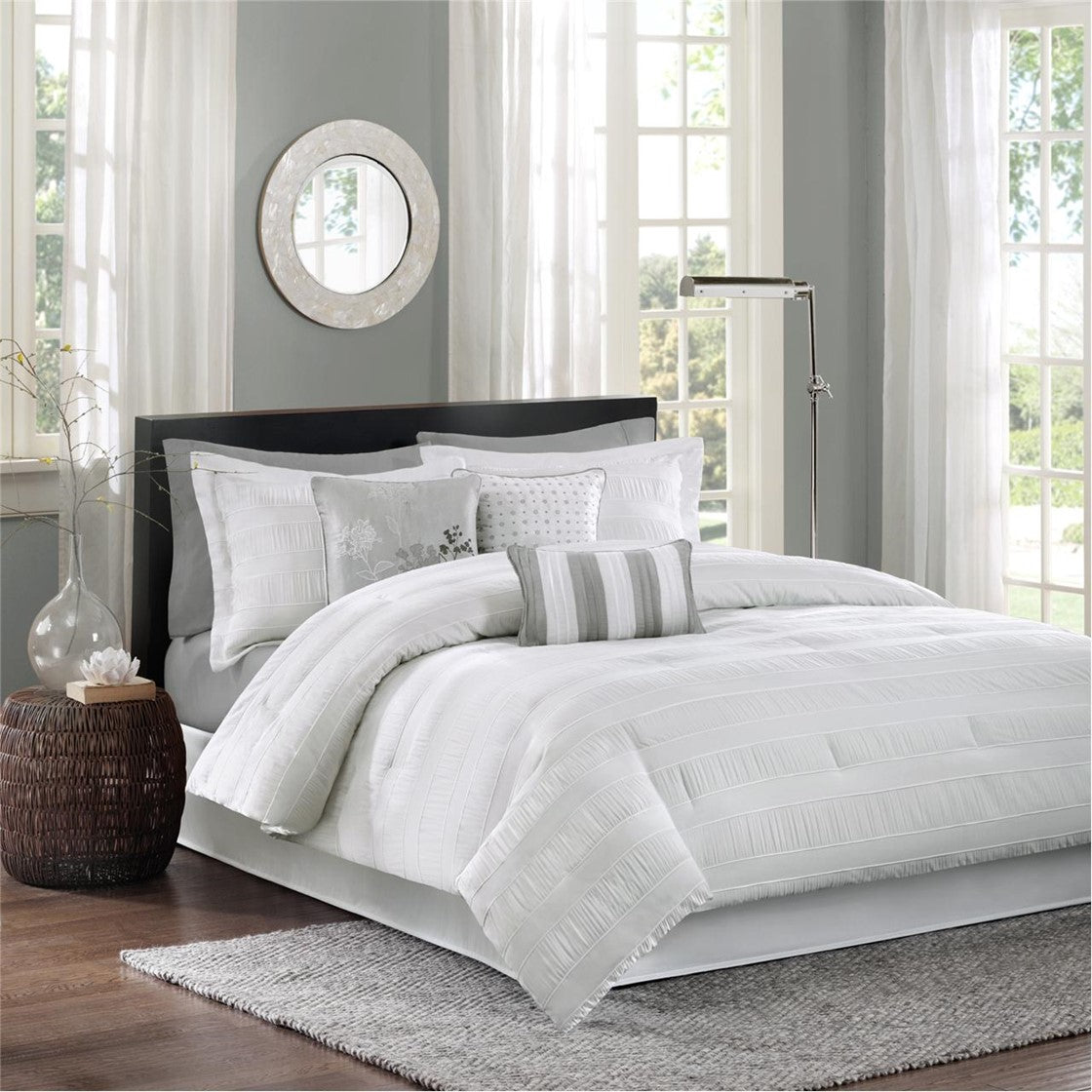 Madison Park Hampton 7 Piece Comforter Set - White - Cal King Size