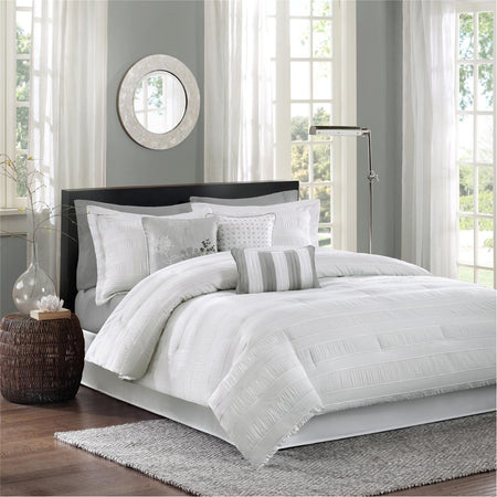Madison Park Hampton 7 Piece Comforter Set - White - Queen Size