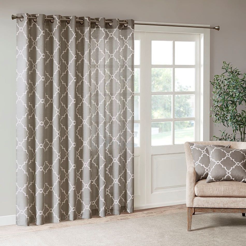 Saratoga Fretwork Print Patio Window Curtain - Grey - 100x84"