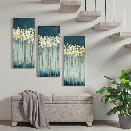 Madison Park Dewy Forest Abstract Gel Coat Canvas with Metallic Foil Embellishment 3 Piece Set - Teal 