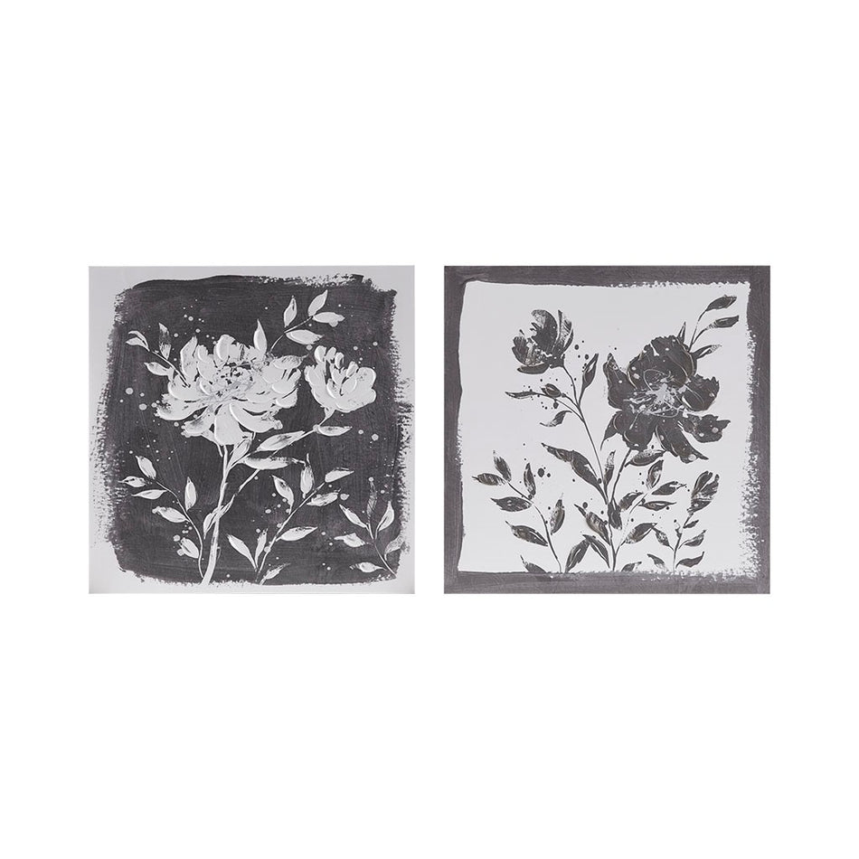 Cassia Floral Embellished Canvas 2 Piece Set - Black / White