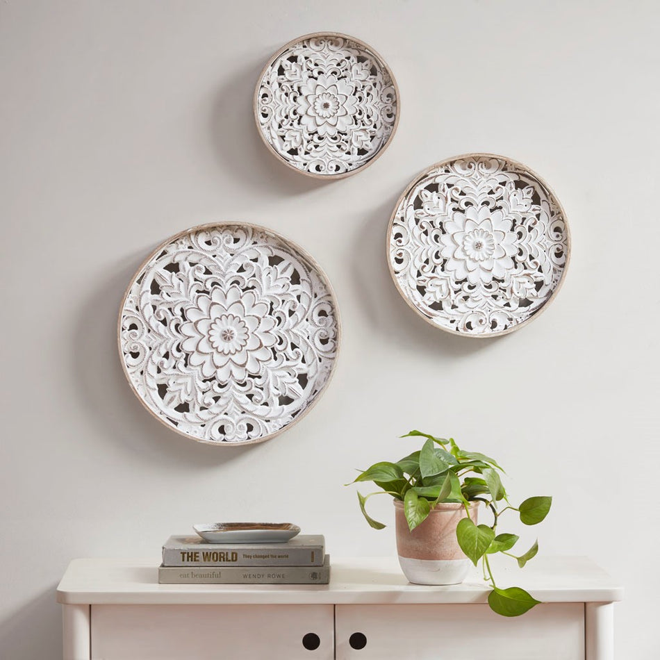 Madison Park Medallion Trio Wood Wall Decor 3 Piece Set - Natural / White 