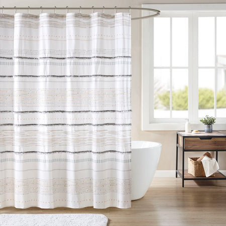 INK+IVY Nea Cotton Printed Shower Curtain with Trims - Off White / Gray  - 72x72" Shop Online & Save - ExpressHomeDirect.com