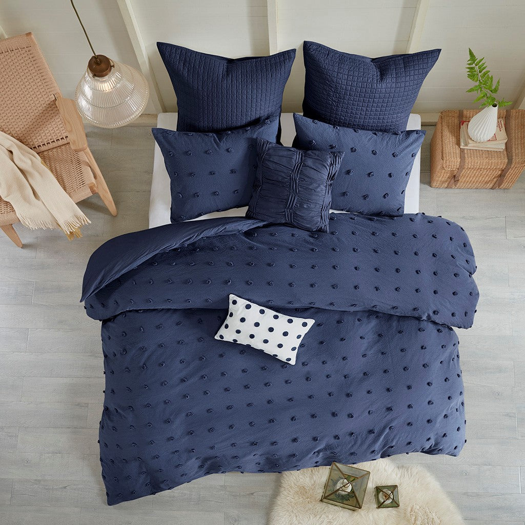 Urban Habitat Brooklyn Cotton Jacquard Duvet Cover Set - Indigo Blue - King Size / Cal King Size