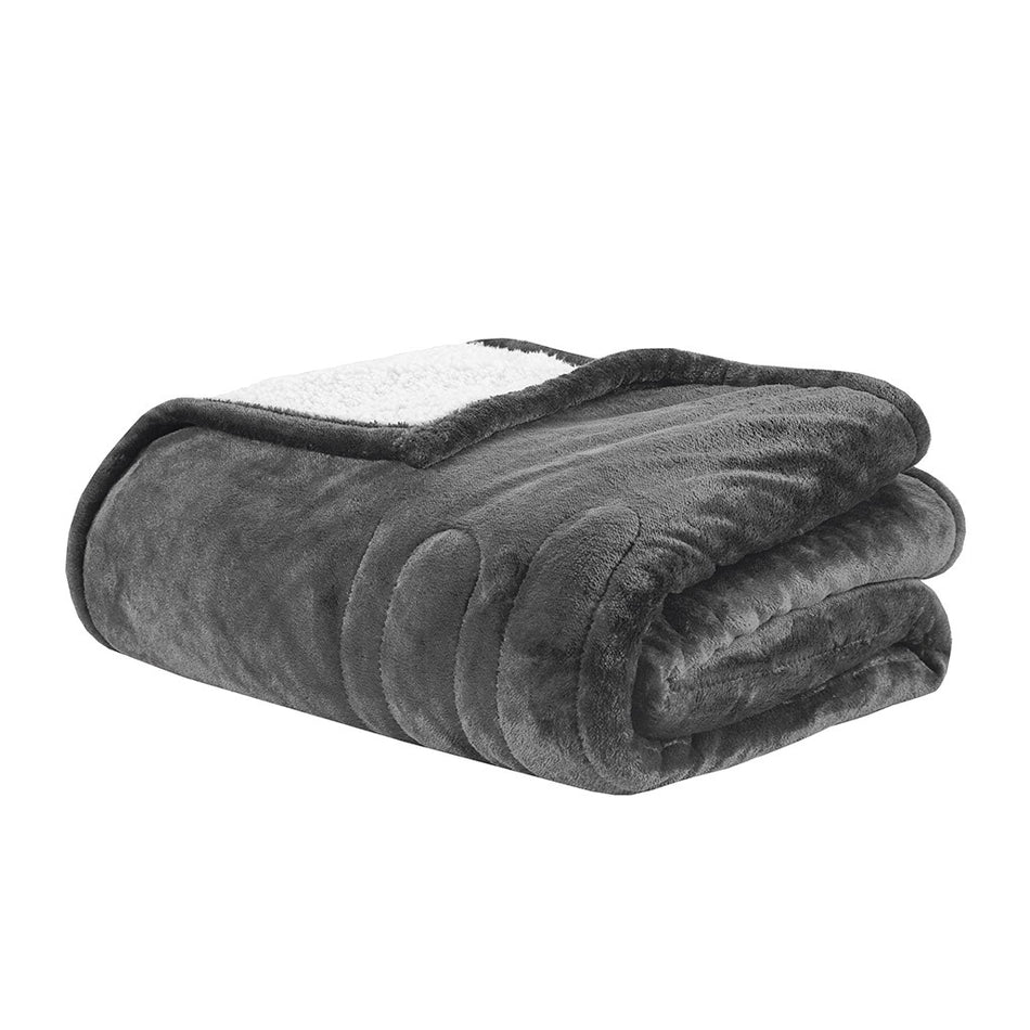 Heated Plush to Berber Throw - Grey - 60x70"