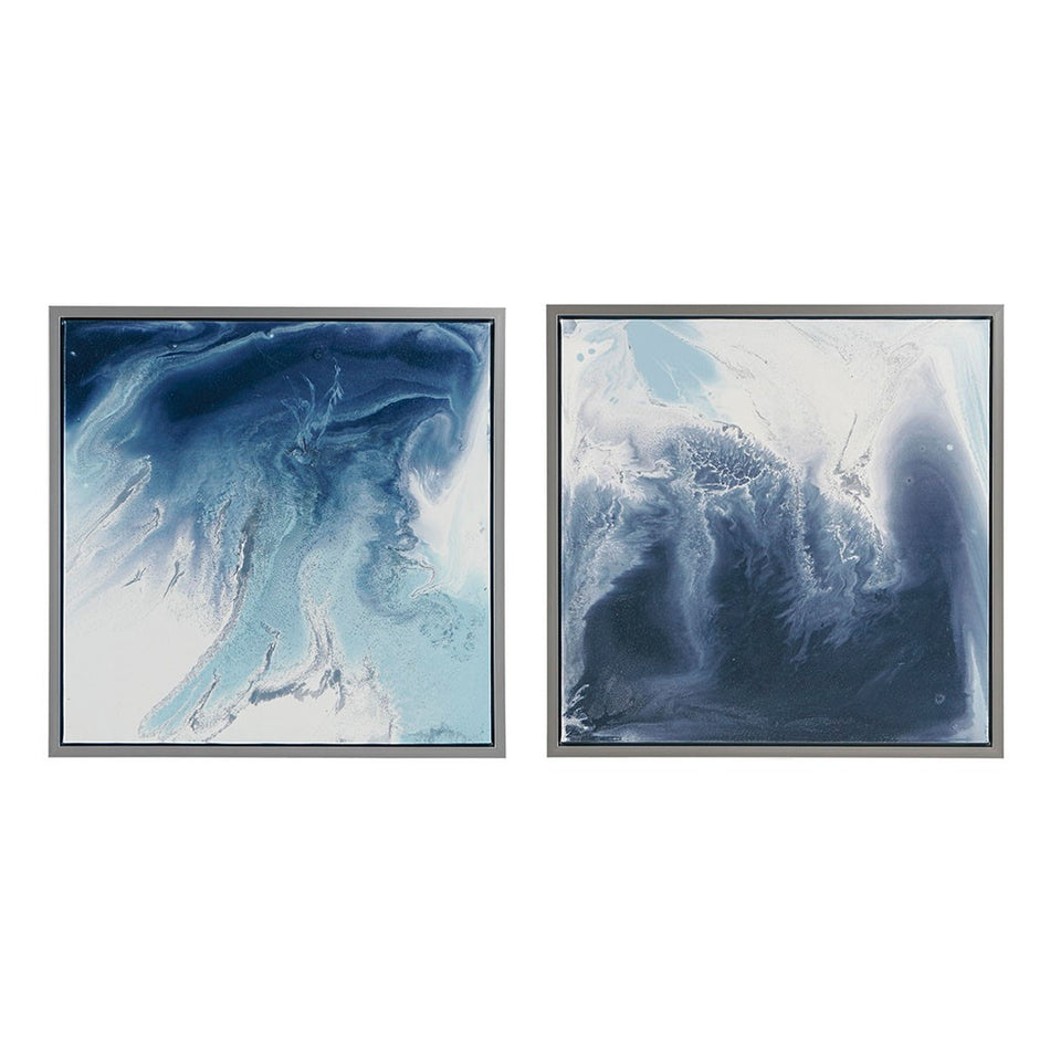 Blue Lagoon 2 Gel Coat Framed Canvas 2 Piece Set - Blue