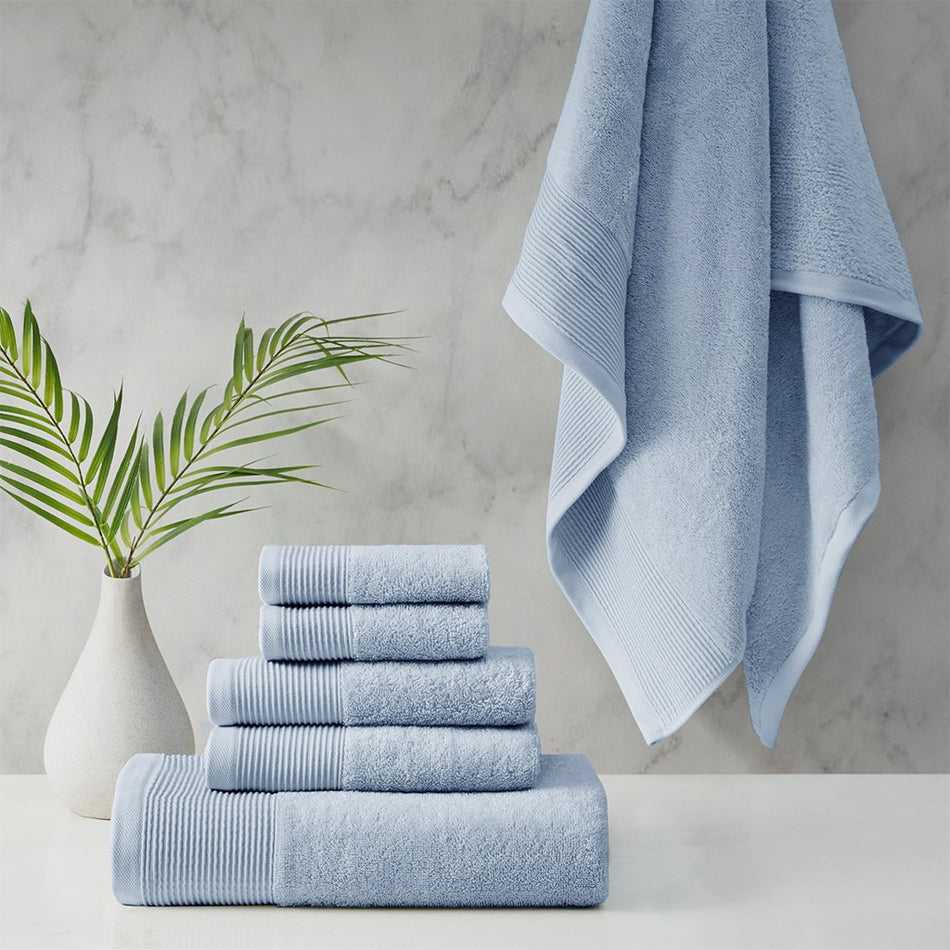 Beautyrest Nuage Cotton Tencel Blend Antimicrobial 6 Piece Towel Set - Blue 