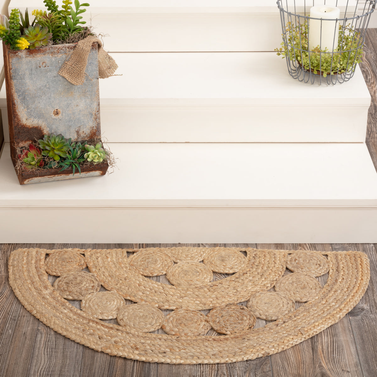 April & Olive Celeste Jute Rug Half Circle 16.5x33 By VHC Brands