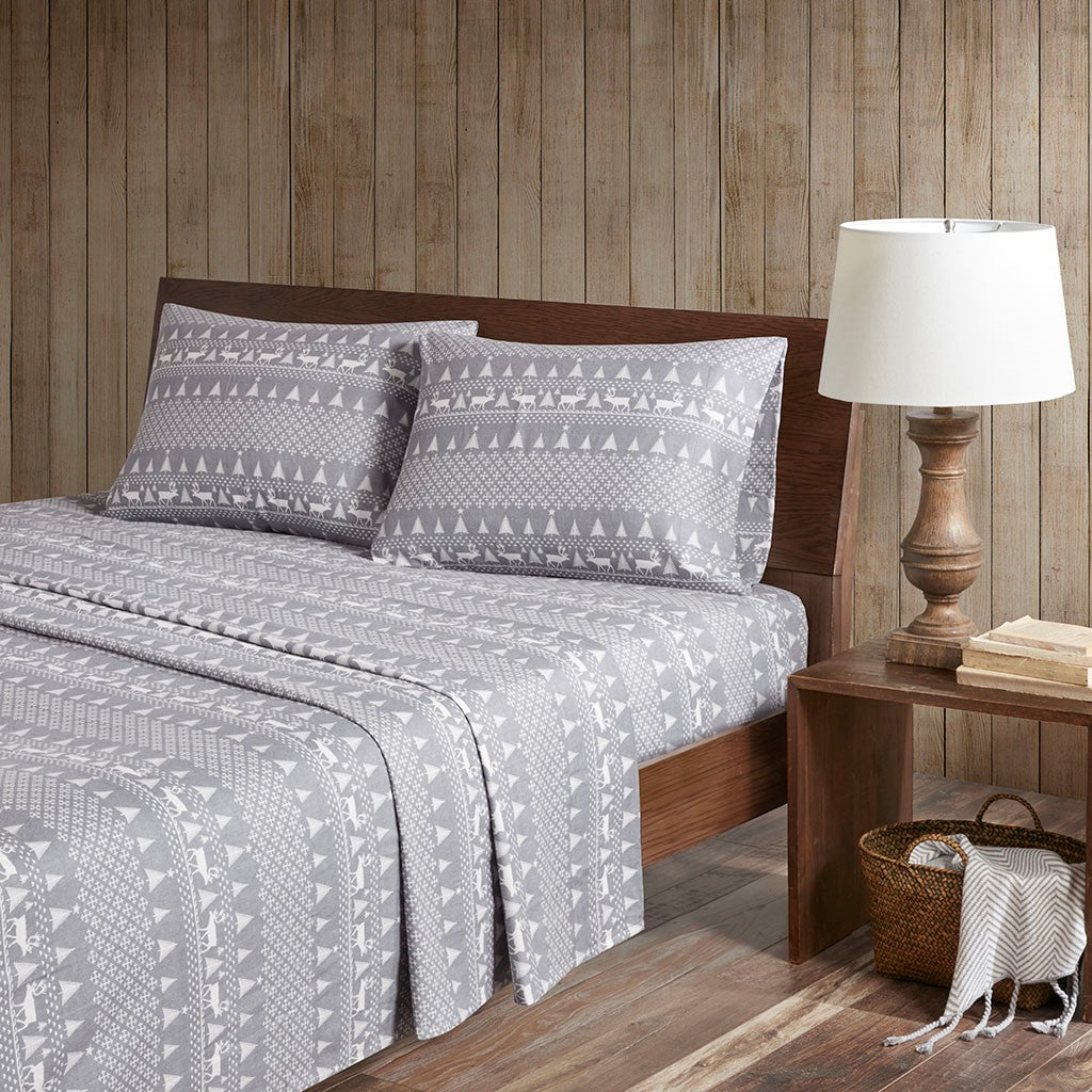 Woolrich Cotton Flannel Sheet Set - Grey Winter Frost - Queen Size
