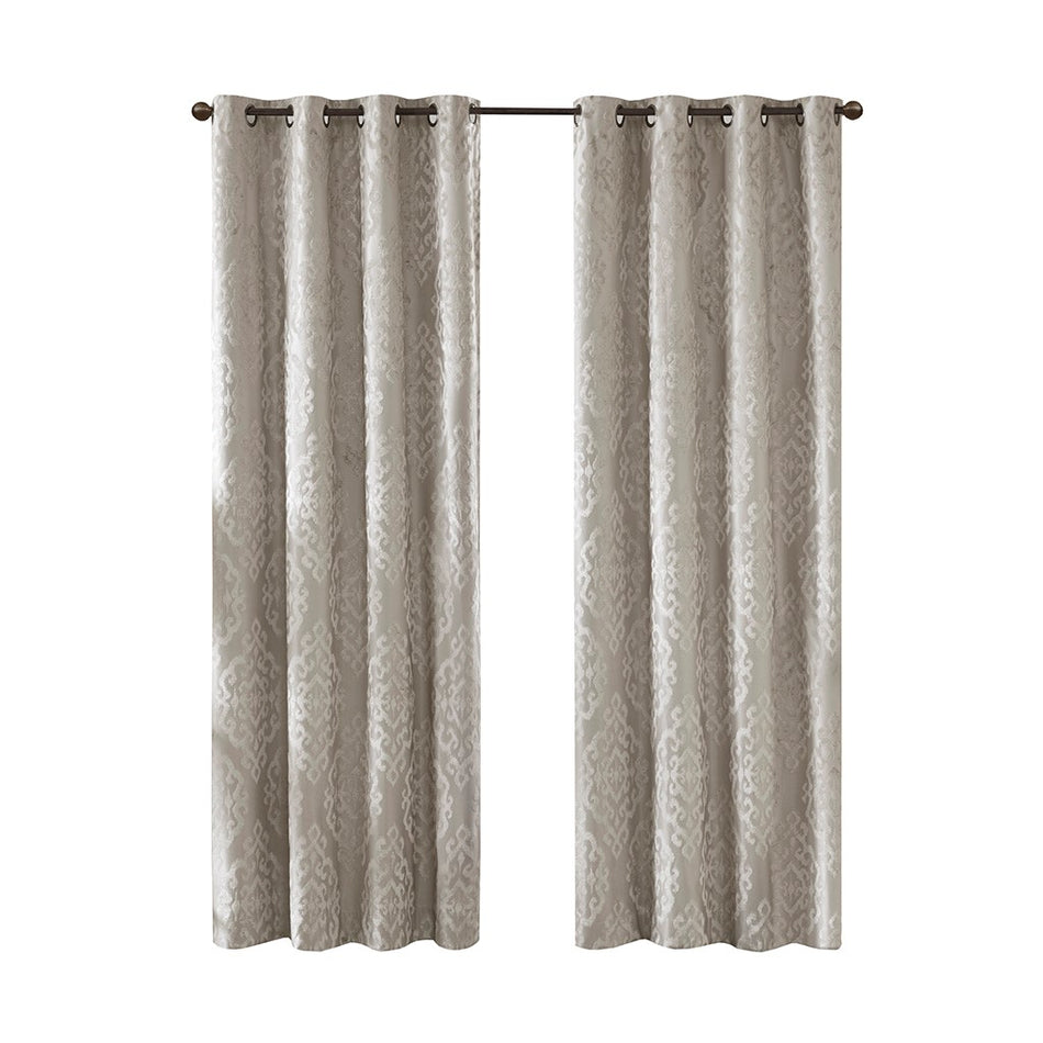 Mirage Knitted Jacquard Damask Total Blackout Grommet Top Curtain Panel - Grey - 108" Panel
