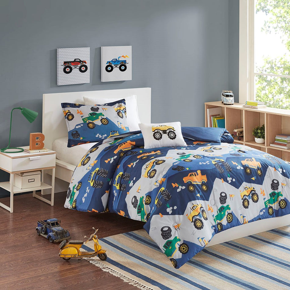 Mi Zone Kids Nash Monster Truck Comforter Set - Blue - Twin Size