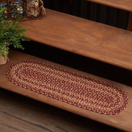 Mayflower Market Burgundy Tan Jute Stair Tread Oval Latex 8.5x27 By VHC Brands