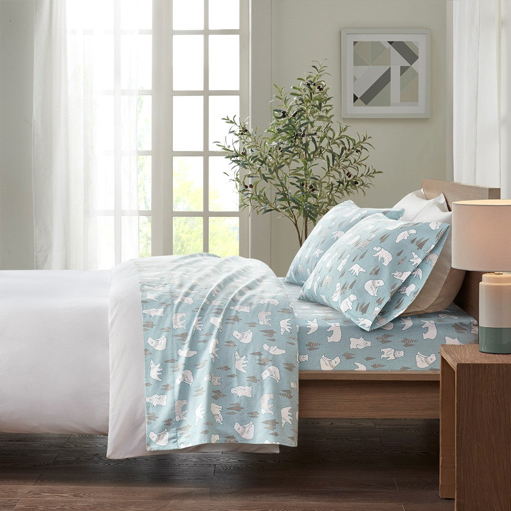 True North by Sleep Philosophy Cozy Cotton Flannel Printed Sheet Set - Blue Polar Bears  - Twin Size Shop Online & Save - ExpressHomeDirect.com