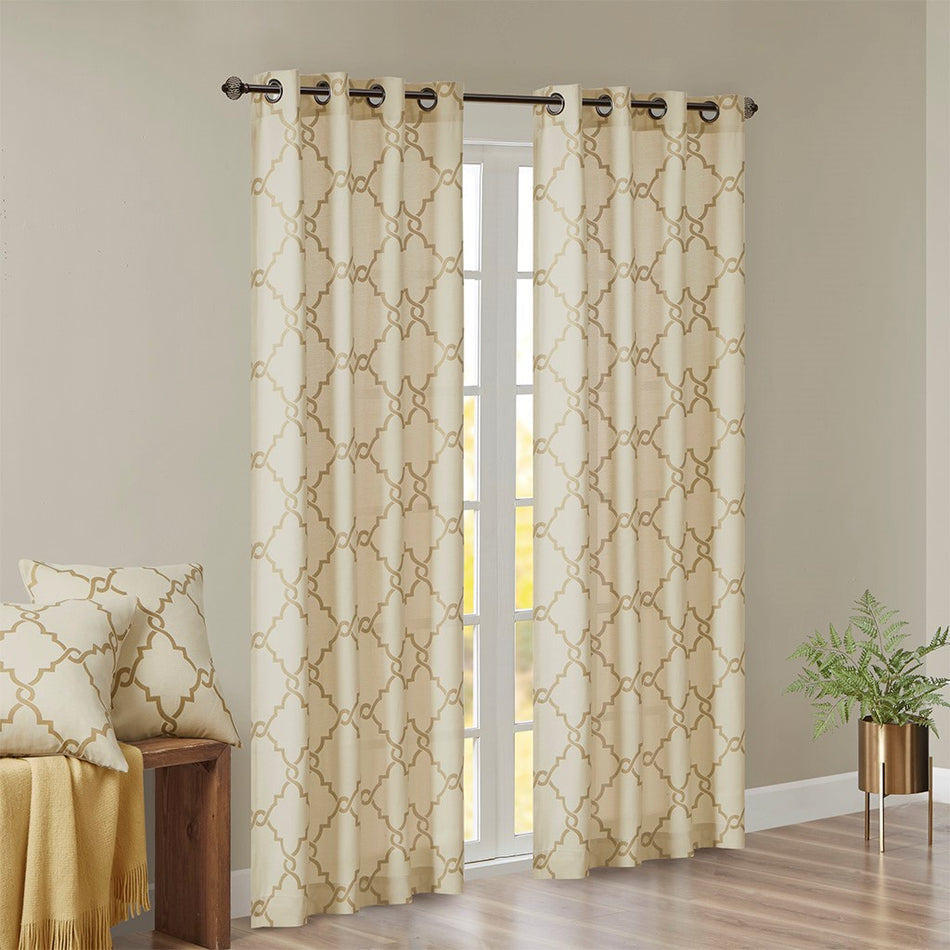 Saratoga Fretwork Print Patio Window Curtain - Beige / Gold - 100x84"