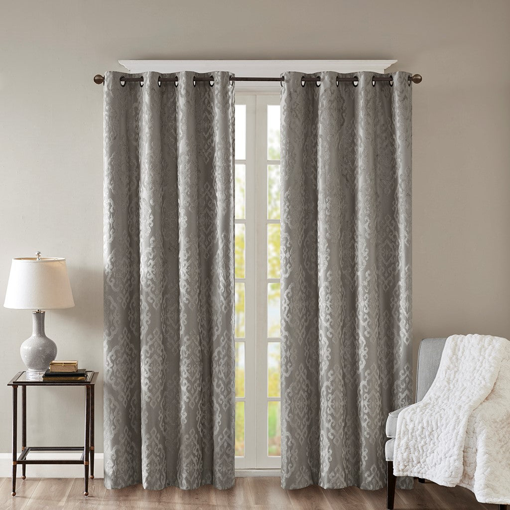SunSmart Mirage Knitted Jacquard Damask Total Blackout Grommet Top Curtain Panel - Charcoal - 84" Panel