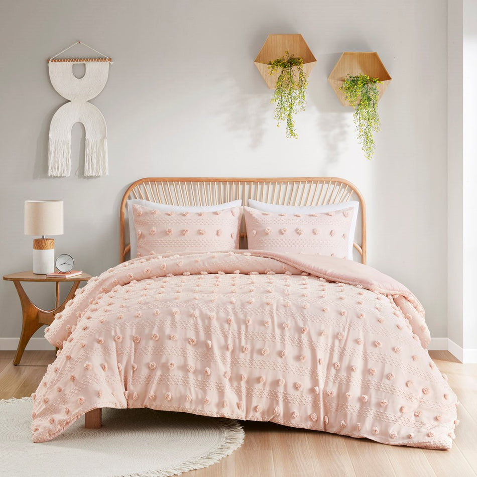 Intelligent Design  Lucy Clip Jacquard Duvet Cover Set - Pink  - Full Size / Queen Size Shop Online & Save - ExpressHomeDirect.com