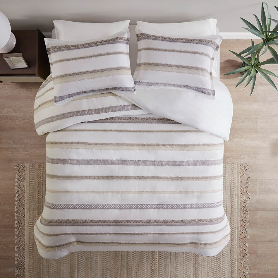Madison Park Langley 3 Piece Clipped Jacquard Duvet Cover Set
 - Neutral - Full/Queen - MP12-8166