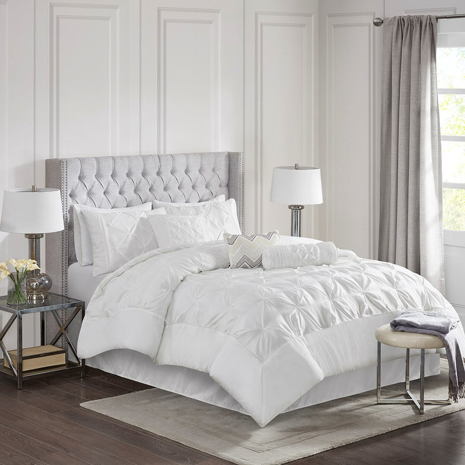 Madison Park Laurel 7 Piece Tufted Comforter Set - White - Cal King Size