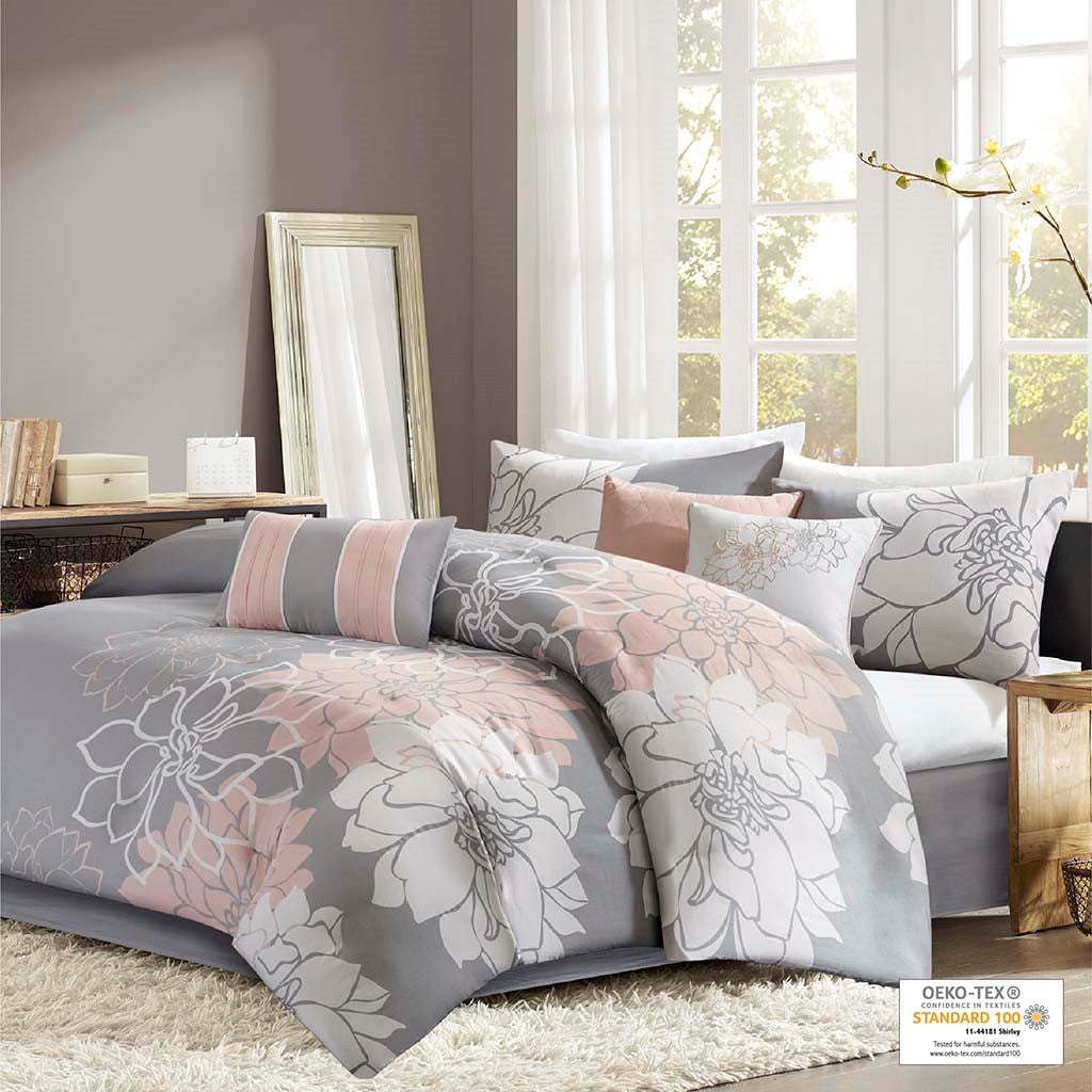 Madison Park Lola Comforter Set - Grey / Blush - Cal King Size