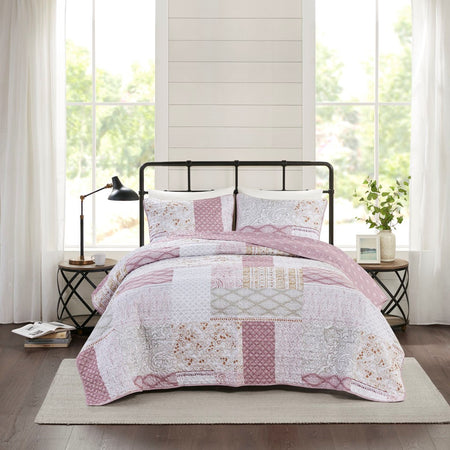 Madison Park Cassel 3 Piece Reversible Microfiber Quilt Set - Mauve  - King Size / Cal King Size Shop Online & Save - ExpressHomeDirect.com