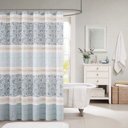 Madison Park Dawn Cotton Shower Curtain - Blue - 72x72"