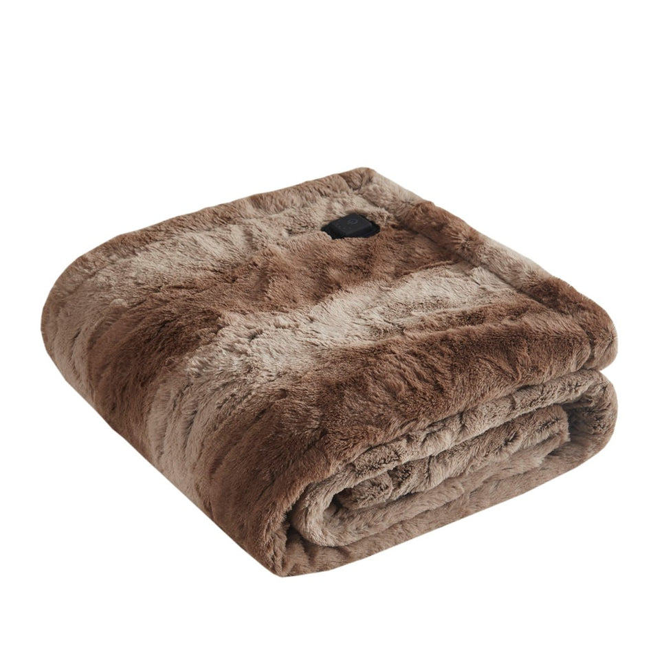Beautyrest Zuri Faux Fur Heated Wrap with Built-in Controller - Tan - 50x64"