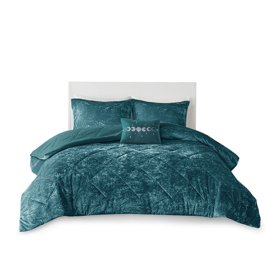 Felicia Velvet Comforter Set - Teal - King Size / Cal King Size