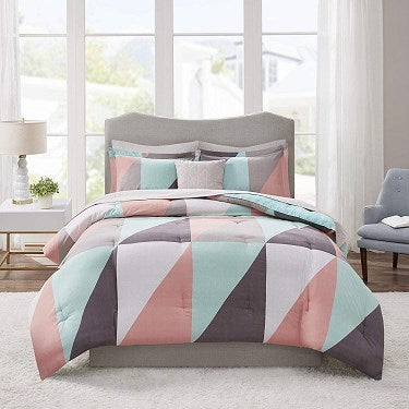 Remy Comforter Set with Two Decorative Pillows - Aqua - Queen Size