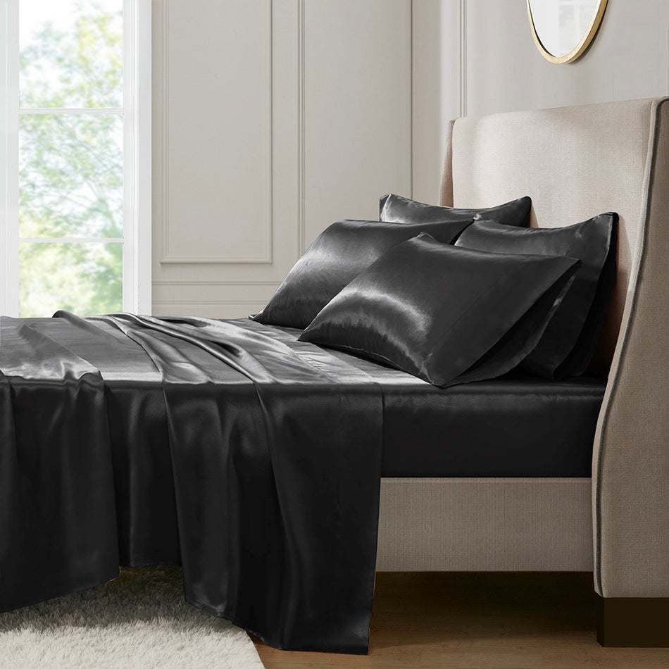 Satin Luxury 6 PC Sheet Set - Black - Cal King Size