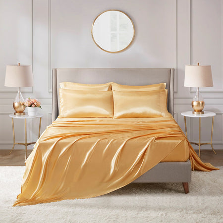 Madison Park Essentials Satin Luxury 6 PC Sheet Set - Gold - Cal King Size