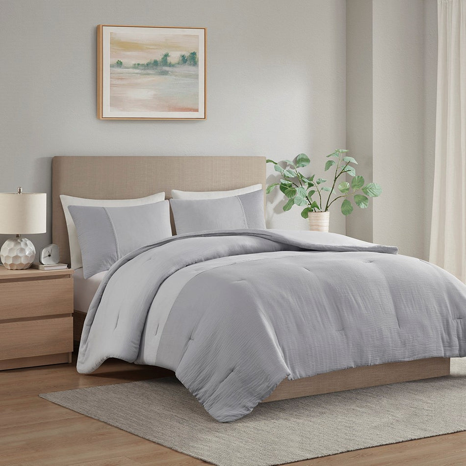 Beautyrest Miro 3 Piece Gauze Oversized Comforter Set
 - Gray - Full/Queen - BR10-3848