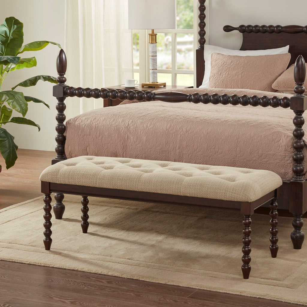 Madison Park Signature Beckett Tufted Accent Bench - Tan / Morocco Brown 