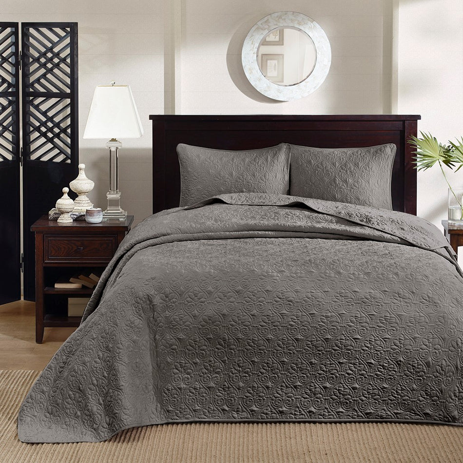 Quebec Reversible Bedspread Set - Dark Grey - King Size