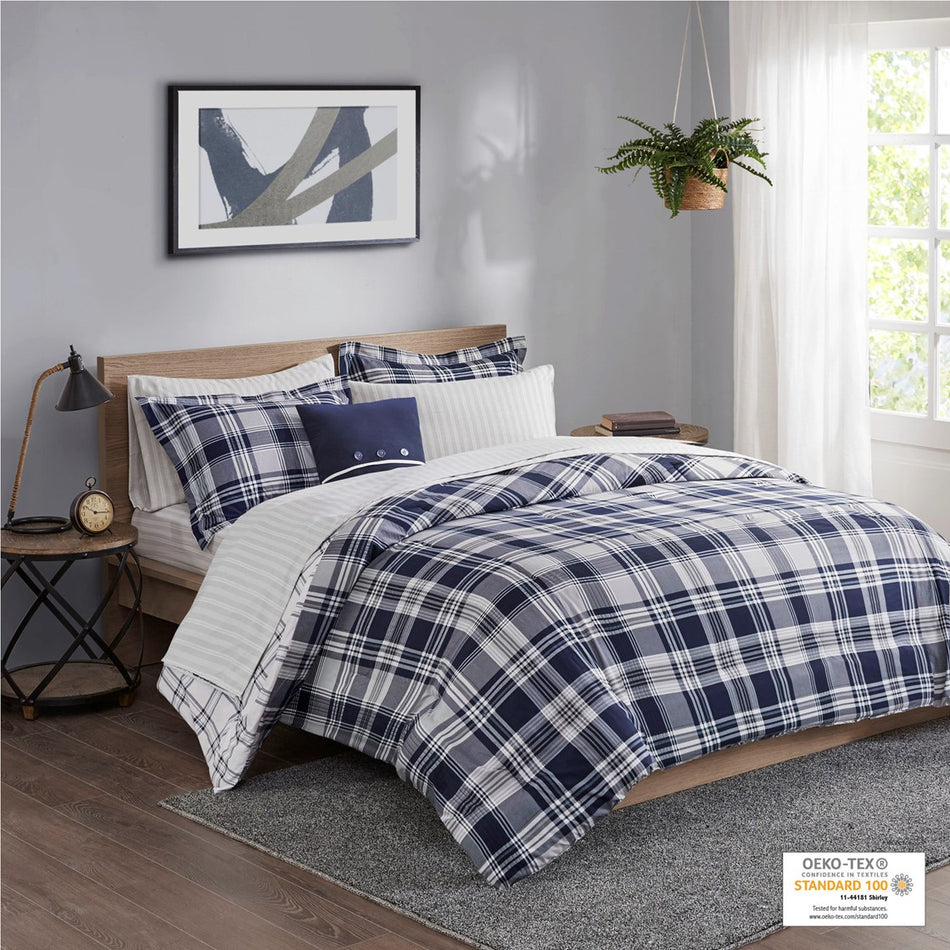 Patrick 8 Piece Comforter Set with Bed Sheets - Navy - Full Size
