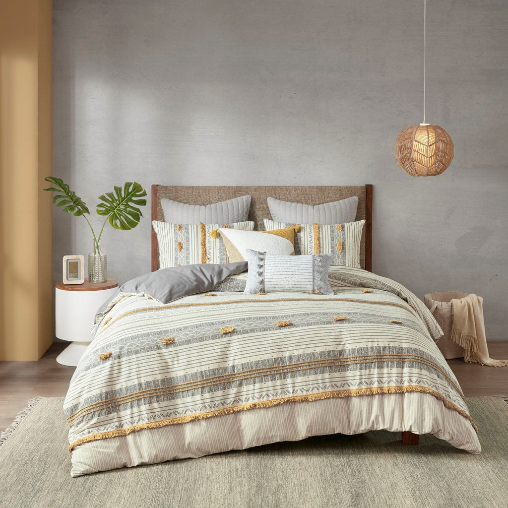 INK+IVY Cody 3 Piece Cotton Comforter Set - Gray / Yellow  - Full Size / Queen Size Shop Online & Save - ExpressHomeDirect.com