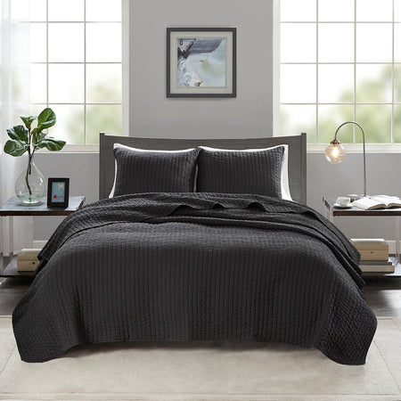 Madison Park Keaton 3 Piece Quilt Set - Black  - Full Size / Queen Size Shop Online & Save - ExpressHomeDirect.com