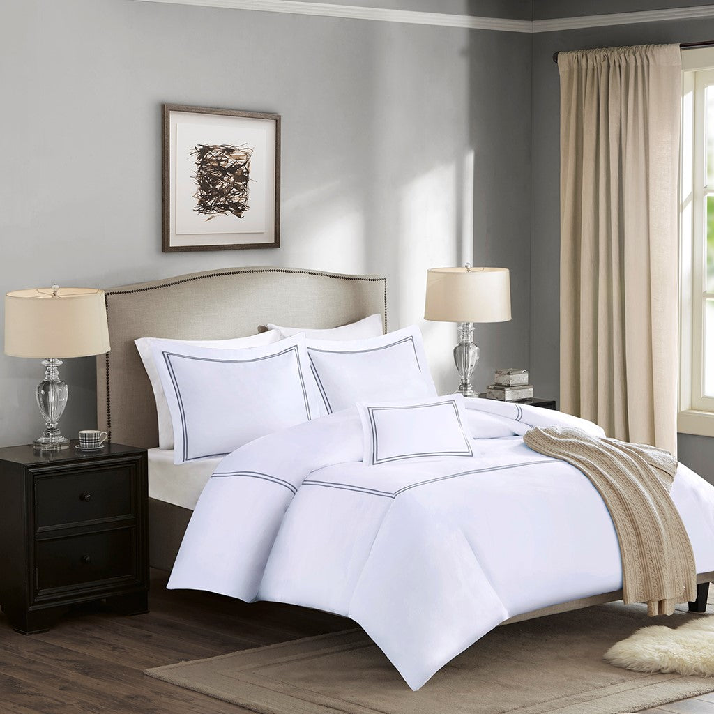 Madison Park Signature Luxury Collection 1000 Thread Count Embroidered Cotton Sateen 5 Piece Comforter Set - Grey - Full Size / Queen Size