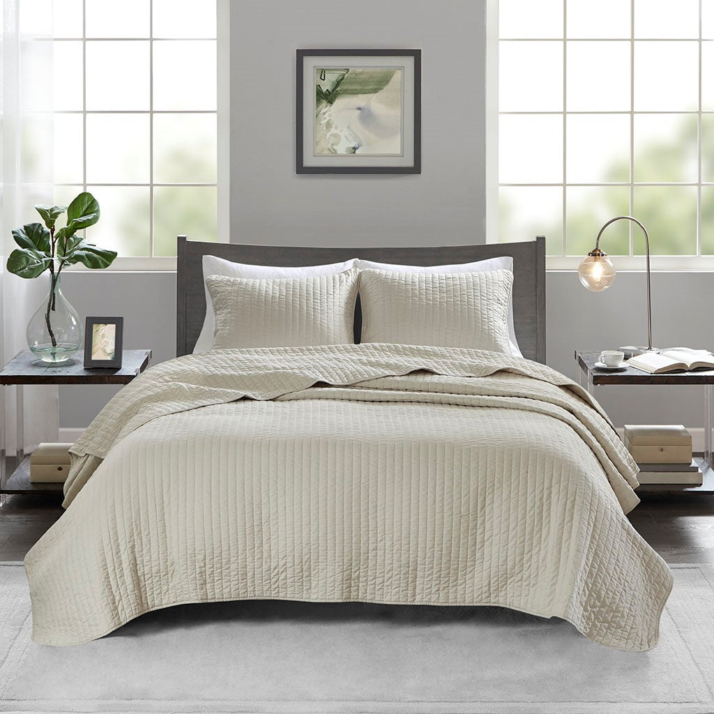 Madison Park Keaton 3 Piece Quilt Set - Cream  - King Size / Cal King Size Shop Online & Save - ExpressHomeDirect.com