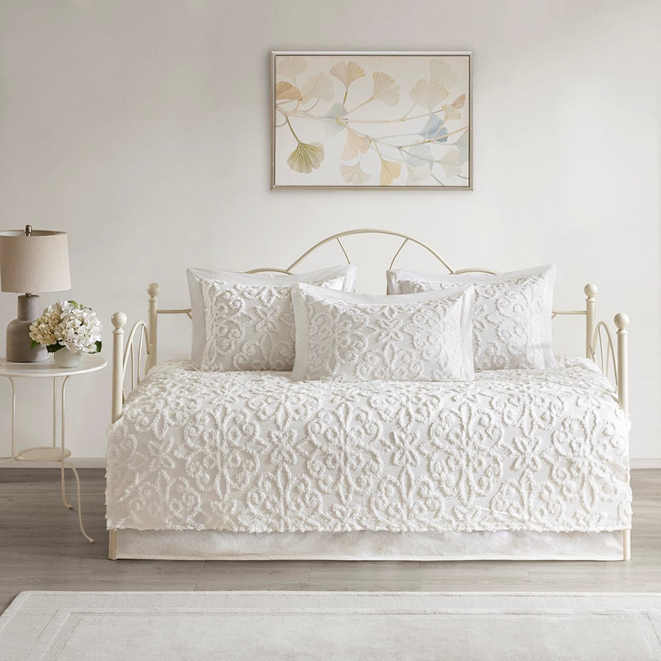 Madison Park Sabrina 5 Piece Tufted Cotton Chenille Daybed Set - Off White  - Daybed Size - 39" x 75" Shop Online & Save - ExpressHomeDirect.com