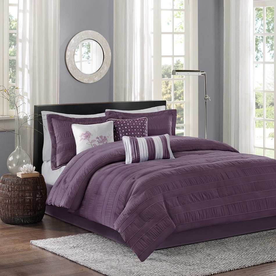 Madison Park Hampton 7 Piece Comforter Set - Plum - King Size