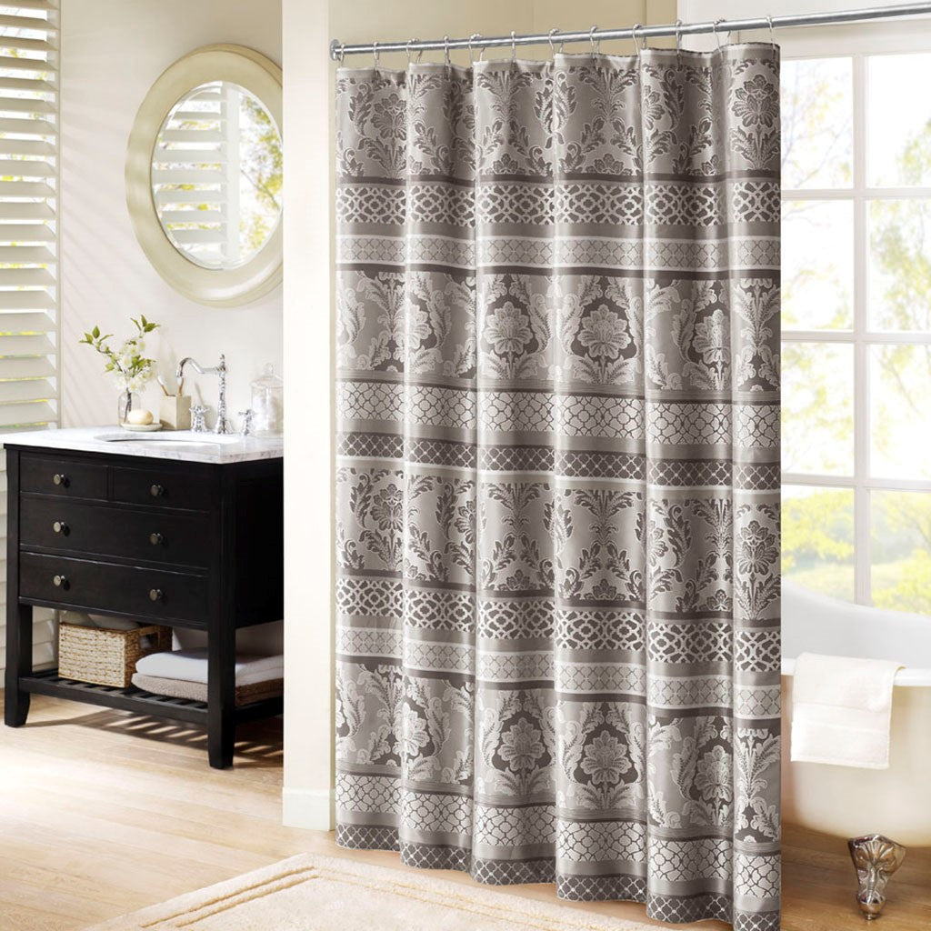 Madison Park Bellagio Jacquard Shower Curtain - Grey - 72x72"
