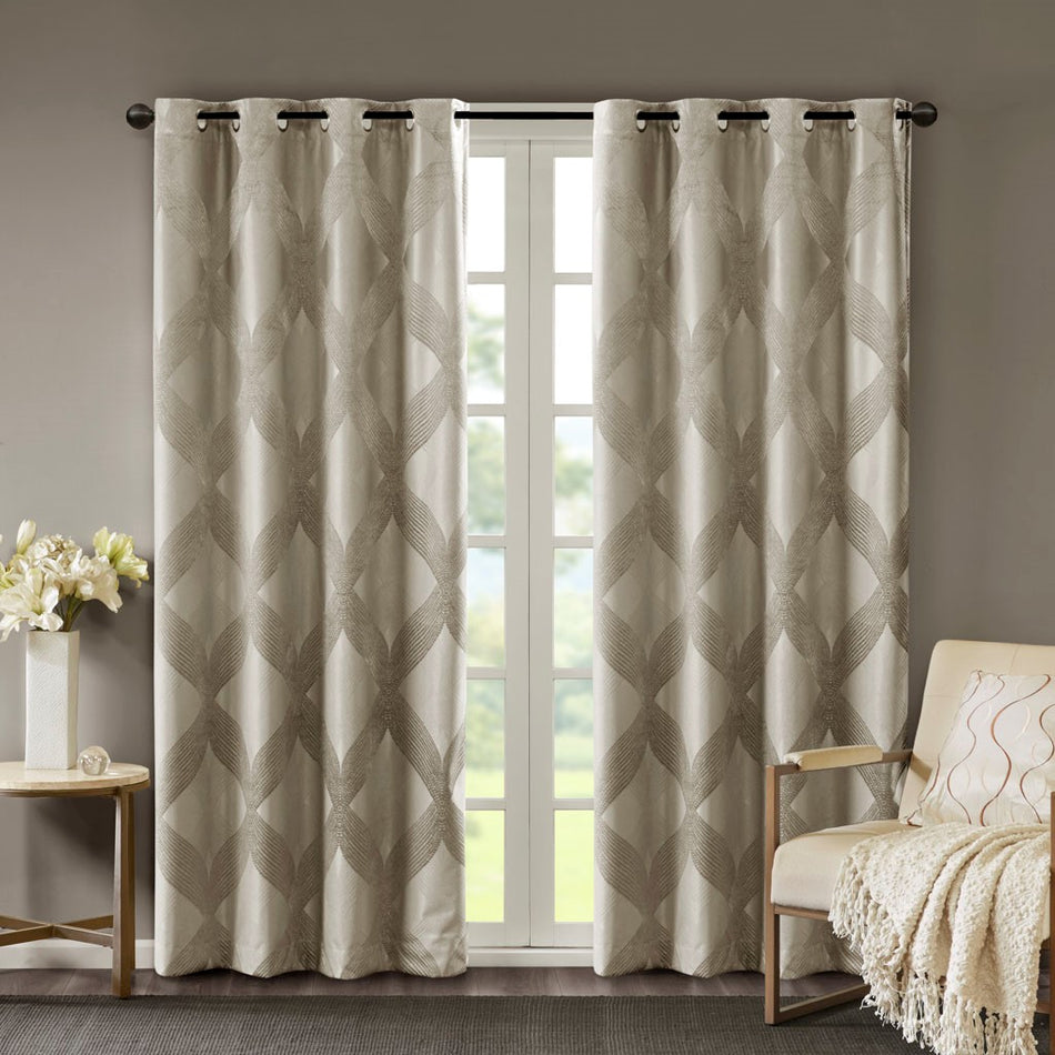 SunSmart Bentley Ogee Knitted Jacquard Total Blackout Panel - Taupe - 50x108"