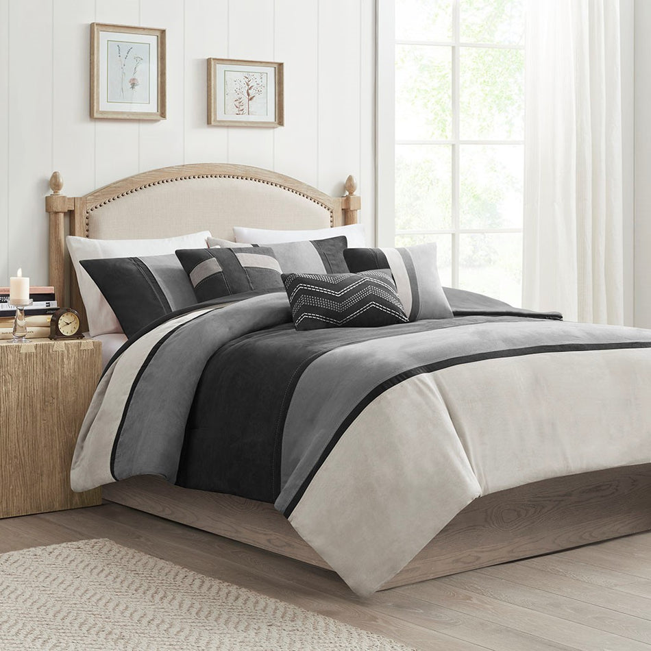 Palisades 6 Piece Faux Suede Duvet Set - Black - Full Size / Queen Size